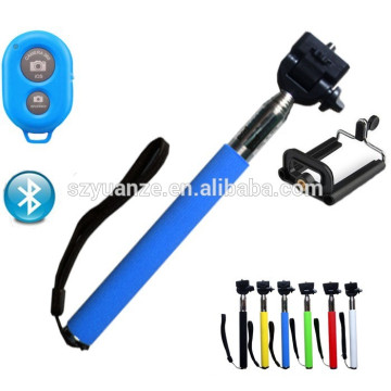 2015 hot self self stick with bluetooth shutter button, Wired Selfie Stick Handheld Monopod Built-in Shutter extensible avec Fo